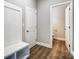 Bright hallway with built-in bench and storage at 822 N Rocky River Rd, Monroe, NC 28110
