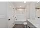 Bathroom featuring white tub and white countertops, toilet and gray flooring at 4808 Glen Stripe Dr # Cal0036, Indian Trail, NC 28079