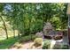 Stone patio with firepit overlooks a tranquil pond at 721 Orphanage Rd, Concord, NC 28027