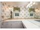 Floral bathroom featuring dual windows and a long vanity at 370 21St Nw Ave, Hickory, NC 28601