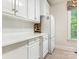 Kitchen features white cabinets and appliances at 4301 Fairview Oaks Dr, Charlotte, NC 28211
