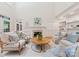 Bright living room with high ceilings, a fireplace, and stylish, neutral decor at 4301 Fairview Oaks Dr, Charlotte, NC 28211