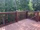 The wooden deck offers views of the surrounding trees and backyard at 19307 Beaufain St, Cornelius, NC 28031
