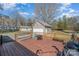 This backyard features a deck with multiple benches, a grill, and some flowers at 1206 Mineral Springs Rd, Charlotte, NC 28262