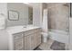 Bright bathroom featuring a modern vanity, sleek fixtures, and neutral tile at 4861 Blanchard Way, Charlotte, NC 28226