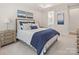 Calming main bedroom with blue accents and a doorway leading into the bathroom at 4861 Blanchard Way, Charlotte, NC 28226