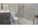 Clean bathroom with walk-in shower and gray tile at 1180 Weir Ct, Fort Mill, SC 29708