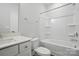 Bright bathroom showcasing a white vanity, toilet, and tub with shower at 3253 Mcharney Dr # 27, Harrisburg, NC 28075