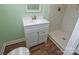 Updated bathroom with a single vanity and tiled walk-in shower at 611 Greenbriar Ave, Rock Hill, SC 29730