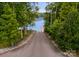 Downhill view of a paved boat ramp leading to a serene lake, surrounded by lush greenery at 6034 Jepson Ct, Charlotte, NC 28214