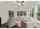 Cozy sun room with ample natural light, comfortable seating, and hardwood floors at 6034 Jepson Ct, Charlotte, NC 28214