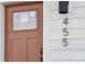 Close-up of the front door and address of a modern townhouse, featuring a sleek design and contrasting colors at 455 Blairhill Rd # 03, Charlotte, NC 28217