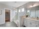 Elegant bathroom with a large glass shower, modern vanity, and hexagon tile floor at 3245 Mcharney Dr # 28, Harrisburg, NC 28075