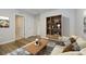 Cozy living room featuring a comfortable couch, coffee table, and a stylish bookshelf at 10511 Boudreaux St, Huntersville, NC 28078