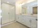 Elegant bathroom with double vanity, large shower, and modern finishes at 10509 Boudreaux St, Huntersville, NC 28078