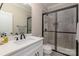 Simple bathroom with white vanity and walk-in shower at 859 Irish Creek Dr, Landis, NC 28088