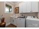 Bright laundry room with white cabinets and modern appliances at 859 Irish Creek Dr, Landis, NC 28088