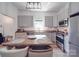 Modern kitchen with gray cabinets, wood countertops, and stainless steel appliances at 818 N Jackson St, Salisbury, NC 28144