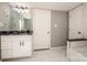 Modern bathroom features marble countertop vanity with new floors at 60 Hunter Bridge Rd, Stony Point, NC 28678