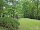 Backyard lawn surrounded by mature trees and lush greenery, creating a serene and private outdoor space at 460 27Th Avenue Nw Cir, Hickory, NC 28601