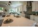 Bright, open kitchen boasts white cabinets, quartz countertops, and stainless steel appliances with views to the living area at 2630 Rose St, Charlotte, NC 28208