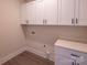 Bright laundry room featuring white cabinets, a countertop, and wood-look floors at 2630 Rose St, Charlotte, NC 28208