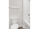 This bathroom has a toilet and shower with wood look floors at 104 Rustling Waters Dr, Mooresville, NC 28117