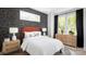 Modern bedroom features stylish wallpaper, two windows, and neutral colors at 1340 Hamilton St # 3, Charlotte, NC 28206