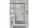 Modern shower with a glass door and black hardware at 1340 Hamilton St # 3, Charlotte, NC 28206