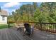 Wooden deck with chairs and a railing overlooking green trees and yard at 4028 Brandywine Ter, Lancaster, SC 29720