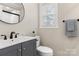 Modern bathroom with a round mirror and gray vanity at 2178 Eastview Rd, Rock Hill, SC 29732