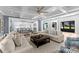 Open living room with coffered ceilings, neutral colors, and fireplace at 3645 Pelham Ln, Charlotte, NC 28211