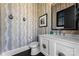 Stylish powder room with patterned wallpaper and modern vanity at 3645 Pelham Ln, Charlotte, NC 28211