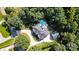 Aerial view of a secluded home with a private pool, lush landscaping, mature trees, and a long winding driveway at 5300 Green Rea Rd, Charlotte, NC 28226