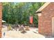 Enjoy the outdoors on this brick paver patio with seating and a fire pit, all under the American flag at 5300 Green Rea Rd, Charlotte, NC 28226