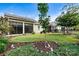 Spacious backyard featuring a sunroom, a large yard, and well-maintained landscaping at 8121 Festival Way, Charlotte, NC 28215