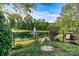 Beautiful pond view featuring a fountain, black fence, and surrounding greenery and landscaping at 8121 Festival Way, Charlotte, NC 28215