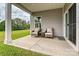 Covered patio with wicker chairs and backyard view at 144 Hudson Point Dr, Troutman, NC 28166