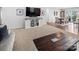 Open living space featuring comfortable seating, a wooden coffee table, and entertainment center at 4280 Stream Dale Cir, Concord, NC 28027