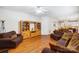 Spacious living room with hardwood floors and built-in shelving at 138 Huntly Ln, Mooresville, NC 28115