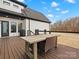 Deck with wooden table and chairs, overlooks grassy area at 2109 Goose Creek Farm Ln, Indian Trail, NC 28079