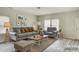 Virtually staged living room featuring gray sofas and a wood coffee table at 3308 Lemongrass Ln, Charlotte, NC 28214