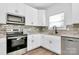 Modern kitchen features white cabinets, stainless steel appliances, granite countertops, and a stylish backsplash at 4122 Old Monroe Marshville Rd, Wingate, NC 28174