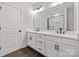 Bright bathroom with double vanity, sleek black hardware, and a luxurious glass-enclosed shower at 432 Nathaniel Way # Brx0043, Charlotte, NC 28213