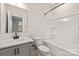 Clean bathroom with a gray vanity, white countertop, and a tub-shower combination at 436 Nathaniel Way # Brx0042, Charlotte, NC 28213