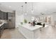 Open kitchen and living area showcases an island, gray cabinets, and modern pendant lights at 436 Nathaniel Way # Brx0042, Charlotte, NC 28213