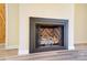 Close-up view of the modern fireplace with brick surround in the living room at 751 White Jenkins Rd, Bessemer City, NC 28016