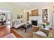 Cozy living room with a fireplace, built-in bookshelves, and ample natural light at 2110 E 5Th St, Charlotte, NC 28204