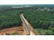 Aerial shot showcasing a winding paved road running through a dense, green forest at 1021 Baylor Grv, Monroe, NC 28110