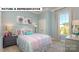 Charming bedroom with pastel decor, a comfortable bed, soft carpet, and a window overlooking the neighborhood at 145 Sari St, Troutman, NC 28166